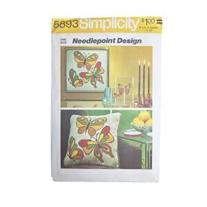 Vtg 70s Butterfly Yarn Needlepoint Picture Pillow Pattern Simplicity Uncut